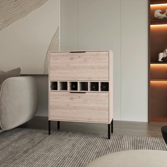 Rectangle Light Grey Bar | Preserve Wine & Mix Drinks | Manufactured Wood Construction | Solves Arrangement Problem