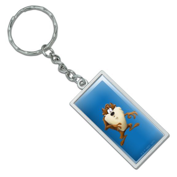 Rectangle Looney Tunes Taz Wild Man Keychain in Chrome Plated Metal