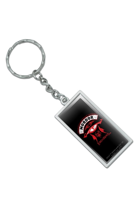 Rectangle Lord of The Rings Mordor Keychain in Chrome Plated Metal