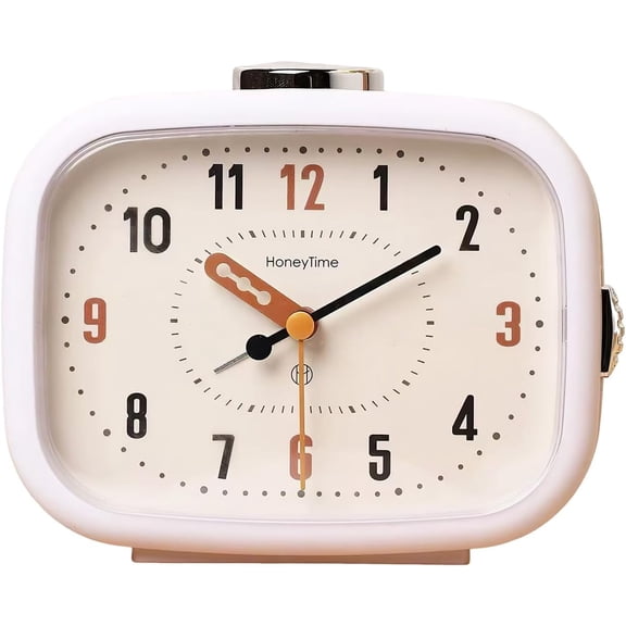 Rectangle Loud Bell Alarm Clock with Night Lights and Music Alarm, Small Modern Analog Table Clock for Bedroom, Living Room, and Office(White)