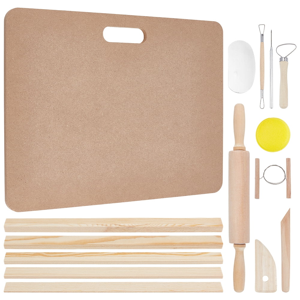 Rectangle MDF Wood Boards Wooden Rolling Pin Mud Roller Guide for Ceramic Clay Drying Board Ceramic Making Tool Mixed Color 362x44mm for making