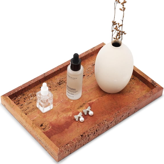 Rectangle Marble Serving Tray Red 12" x 8" x 1.2" Bathroom Vanity Kitchen Desktop Use