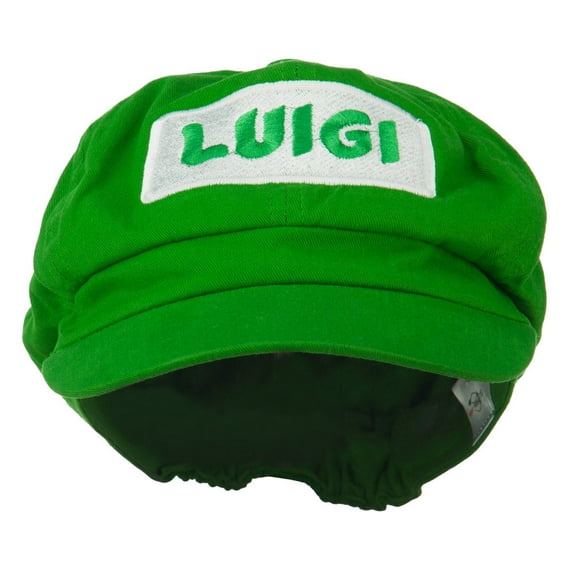 Rectangle Mario and Luigi Embroidered Cotton Newsboy Cap - Lime M-L