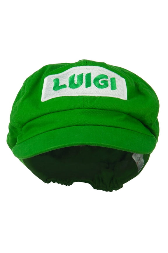 Rectangle Mario and Luigi Embroidered Cotton Newsboy Cap - Lime XS