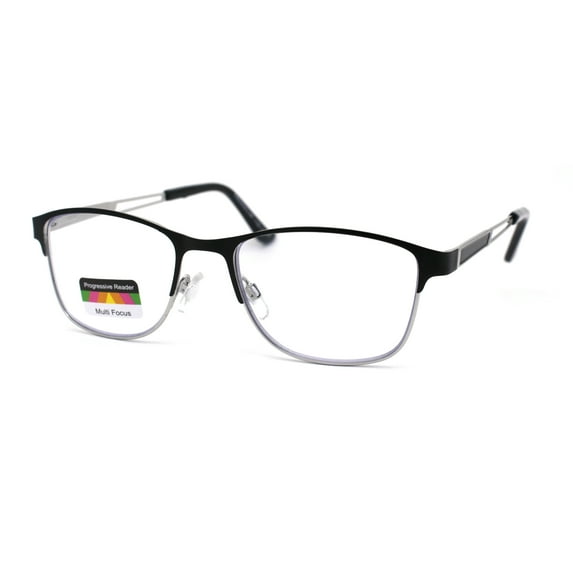 Rectangle Metal Half Rim Spring Hinge 3 Multi-Focal Progressive Reading Glasses Black Silver +1.75