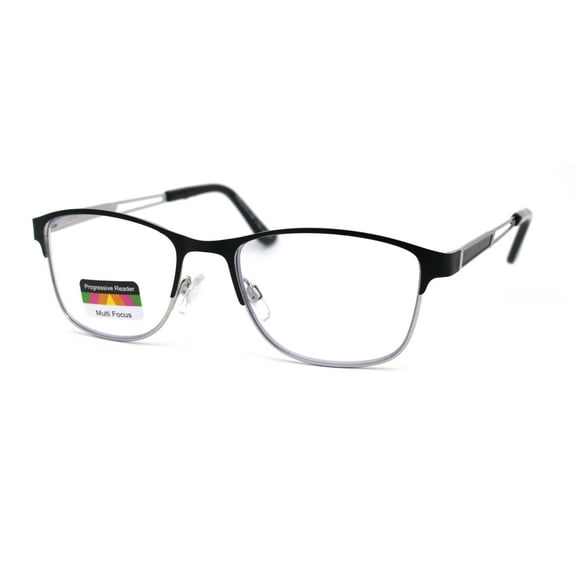 Rectangle Metal Half Rim Spring Hinge 3 Multi-Focal Progressive Reading Glasses Black Silver +2.0