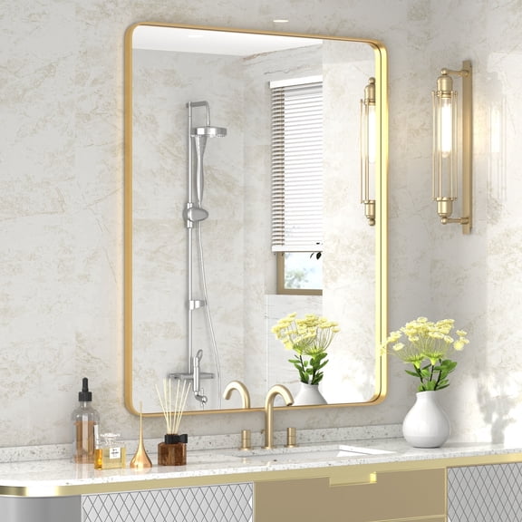 PAIHOME Gold 30x40" Rectangle Metal Wall Mirror, Bathroom Mirrors for Over Sink,Rust-Proof Stainless Steel Frame