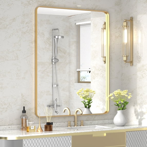 PAIHOME Gold 30x40" Rectangle Metal Wall Mirror, Bathroom Mirrors for Over Sink,Rust-Proof Stainless Steel Frame