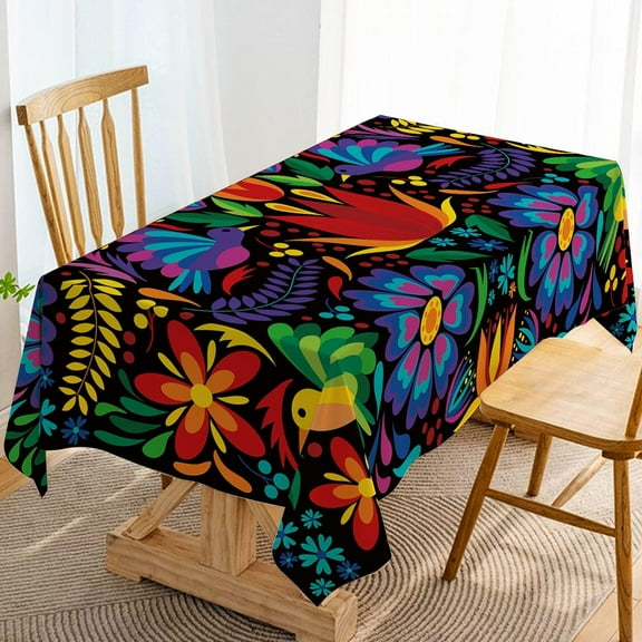 Rectangle Mexican Table Cloth Mexico Cinco De Mayo Decoration Fiesta Party Day of The Dead Table Cover Home Dining Room Kitchen Decor-60×84 inch