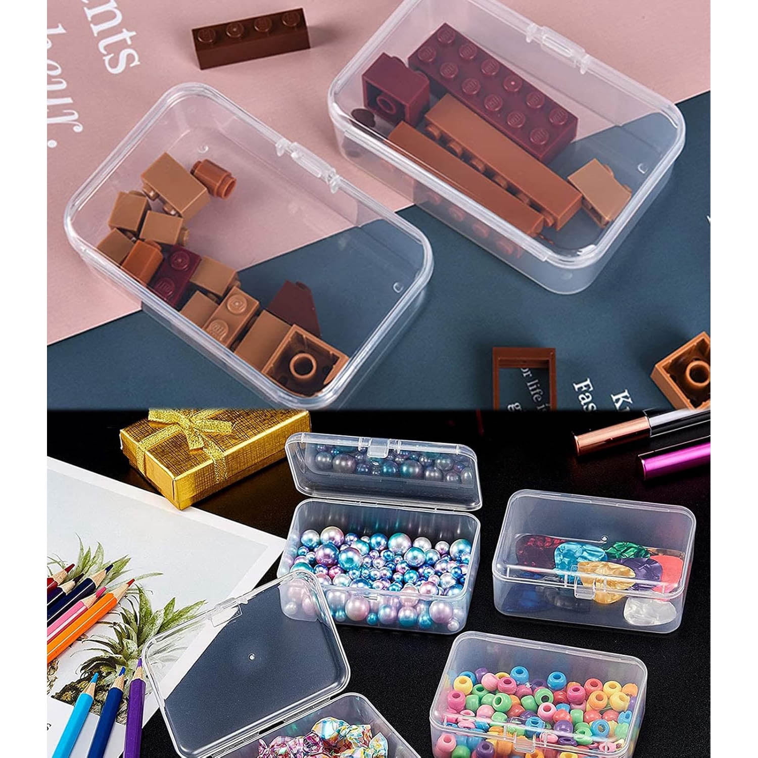 Rectangle Mini Clear Plastic Storage Containers with Lid for Small ...