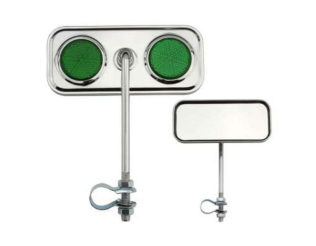 Rectangle Mirror Chrome Green Reflectors. Bike mirror, bicycle mirror for lowrider, beach
