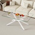 thumbnail image 1 of Rectangle Modern Glass Coffee Table,Clear Tempered Glass Top Coffee Table for Living Room,White Metal Tubular Legs Cocktail Table Glass Centre Table for Living Room, 39”Lx23.6”Wx17”H, 1 of 7