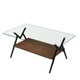 thumbnail image 1 of Rectangle Modern Glass Coffee Tables for Living Room, Small Center Table Tea Table Middle Table with Clear Tempered Glass Top, Black Metal Frame, Brown Shelf, Mesa De Centro Para Sala (2 Black), 1 of 8