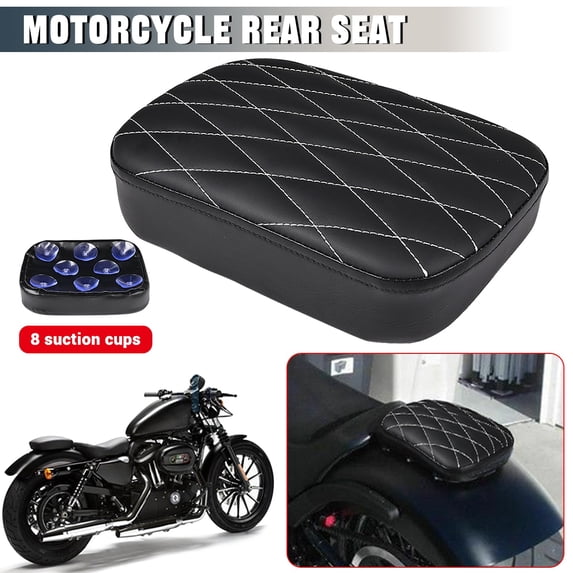 ALLTIMES Rectangle Shape Seat Pad with 8 Suction Cups for Harley Motocycle, Black Synthetic Leather