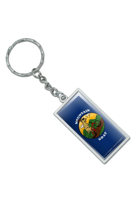 Rectangle  Mountain Goat Biking Funny Humor Keychain in Chrome Plated Metal