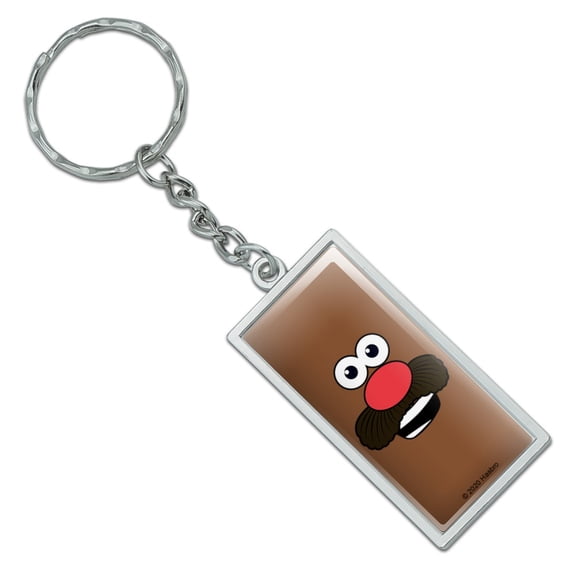 Rectangle Mr. Potato Face Keychain in Chrome Plated Metal