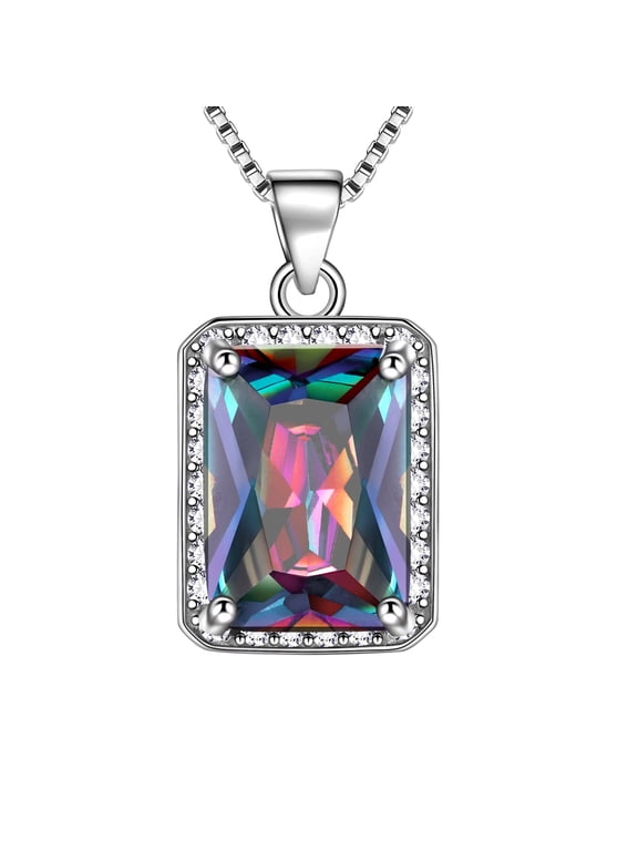 Rainbow Mystic Fire Topaz Necklace CZ 925 Sterling Silver Pendant Women Jewelry Christmas Birthday Anniversary Gifts for Wife Mother Grandma