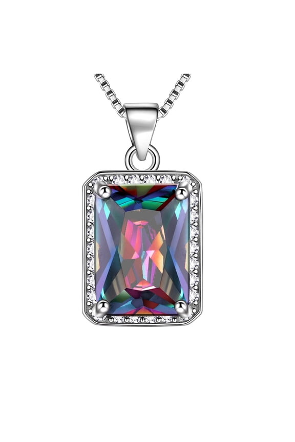 Rainbow Mystic Fire Topaz Necklace CZ 925 Sterling Silver Pendant Women Jewelry Christmas Birthday Anniversary Gifts for Wife Mother Grandma