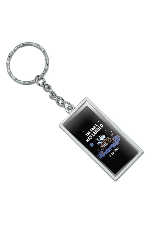 Rectangle NASA Apollo 11 The Eagle Has Landed Moon Landing Keychain in Chrome Plated Metal