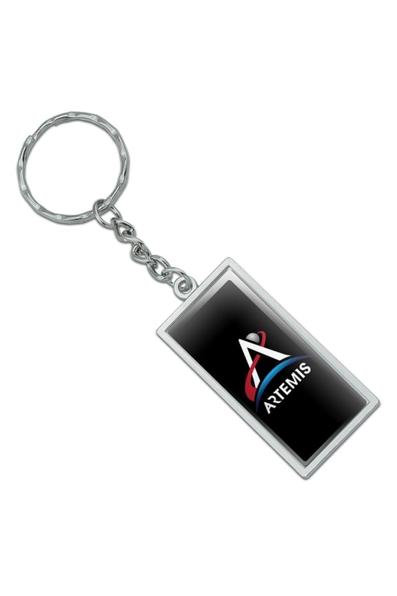 Rectangle NASA Artemis Moon Logo Keychain in Chrome Plated Metal