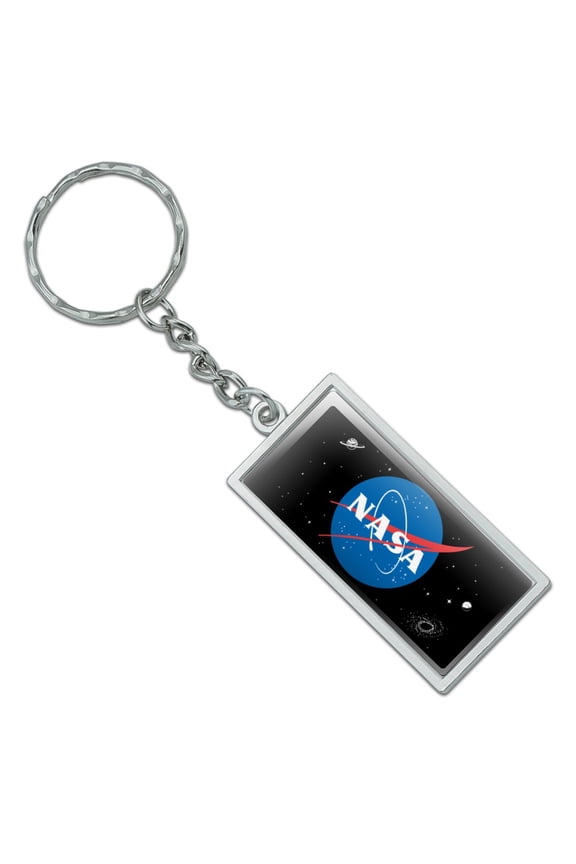 Rectangle NASA Official Meatball Logo Keychain in Chrome Plated Metal