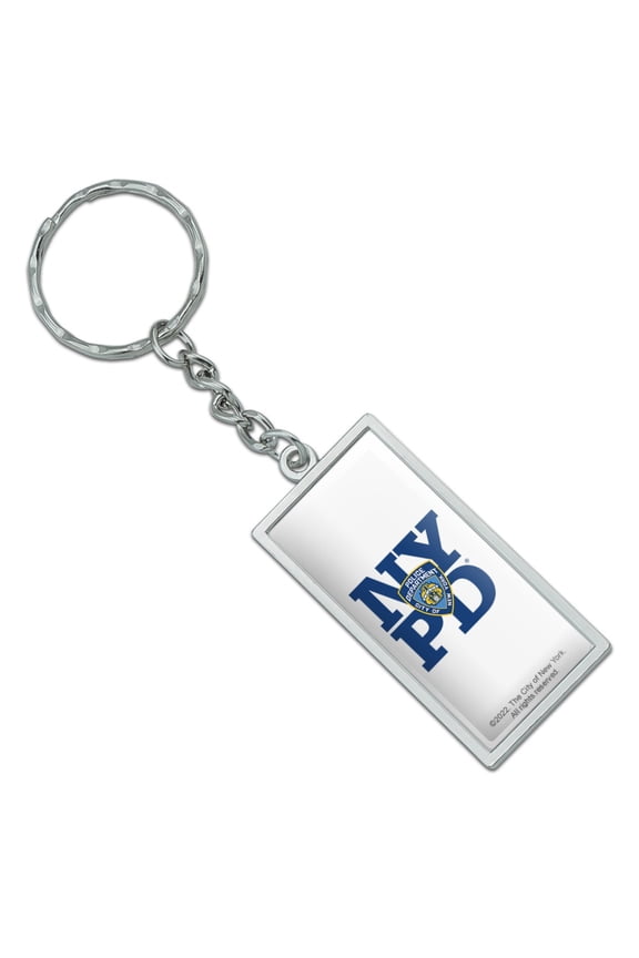 Rectangle NYPD Stacked Keychain in Chrome Plated Metal