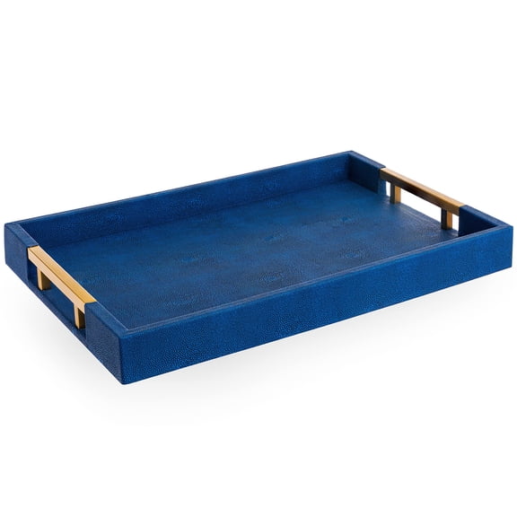 Rectangle Navy/Gold Brass Faux Leather Shagreen Serving Tray