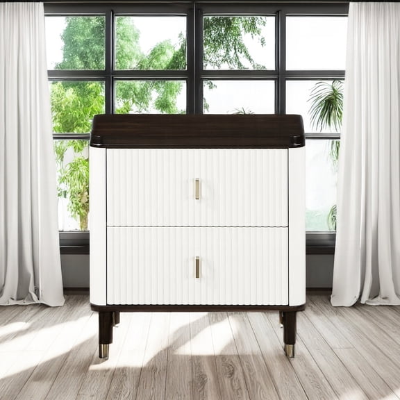 Rectangle Nightstand in White and Brown / Bedroom Essential for Storage and Style