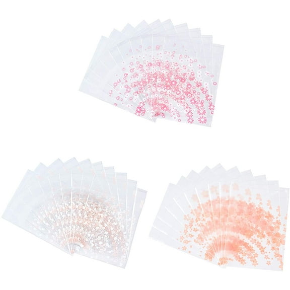 Rectangle OPP Cellophane Bags Heart & Floral & Flower Pattern Mixed Color 9.9~10x6.9cm about 95~100pcs/bag 3bags/set