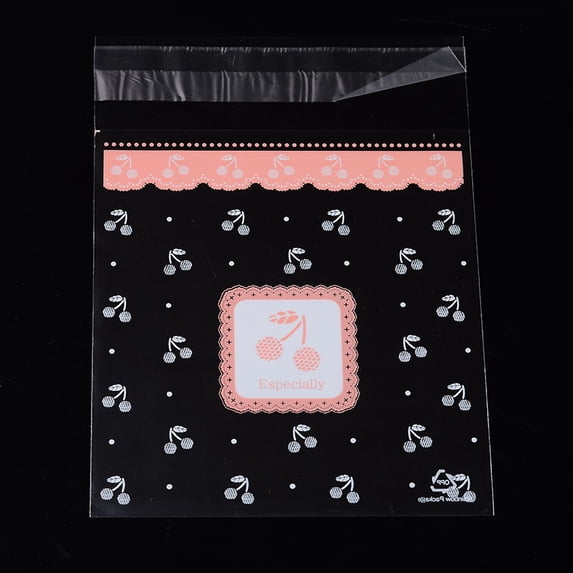 Rectangle OPP Cellophane Bags with Cherry Pattern Pearl Pink 14x9.9cm Unilateral Thickness: 0.035mm Inner Measure: 11x9.9cm 95-100pcs/bag