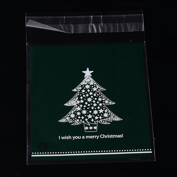 Rectangle OPP Cellophane Bags with Christmas Tree Pattern Dark Green 14x9.9cm Unilateral Thickness: 0.035mm Inner Measure: 11x9.9cm
