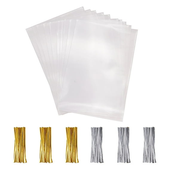 Rectangle OPP Cellophane Bags with Plastic Iron Core Wire Twist Ties Clear 15x10cm
