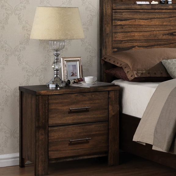 Rectangle Oak Finish 2-Drawer Nightstand | Used for Storing Bedroom Necessities | Constructed with Strong Joints | Solves Lack of Bedroom Storage Space