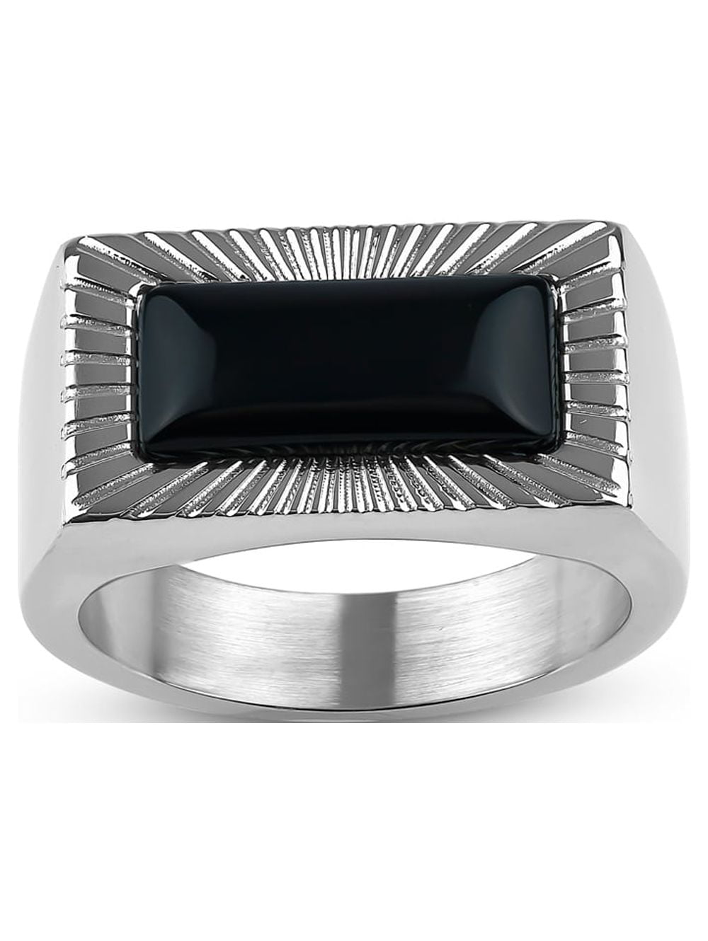 Rectangle Onyx 316L Stainless Steel Flat-Top Ring
