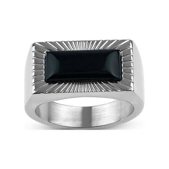 Rectangle Onyx 316L Stainless Steel Flat-Top Ring