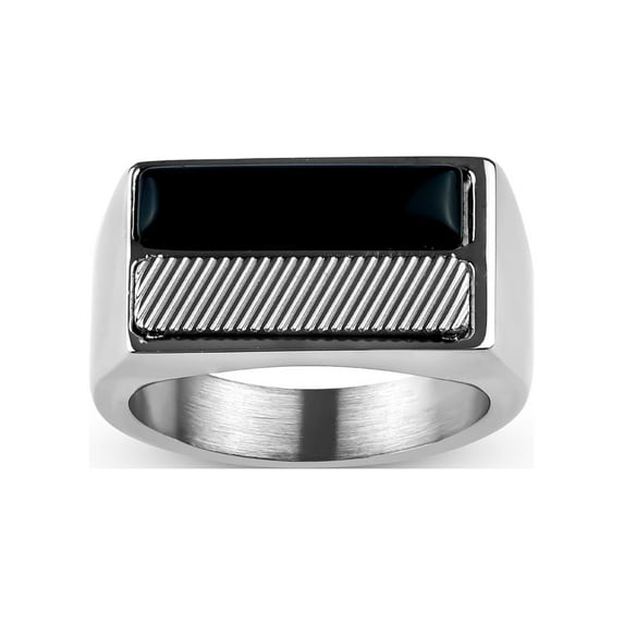 Rectangle Onyx 316L Stainless Steel Textured Ring