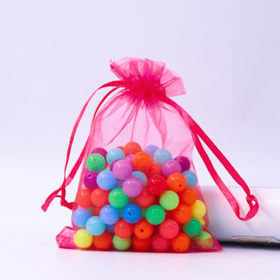 Rectangle Organza Drawstring Bags Camellia 9x7cm DIY