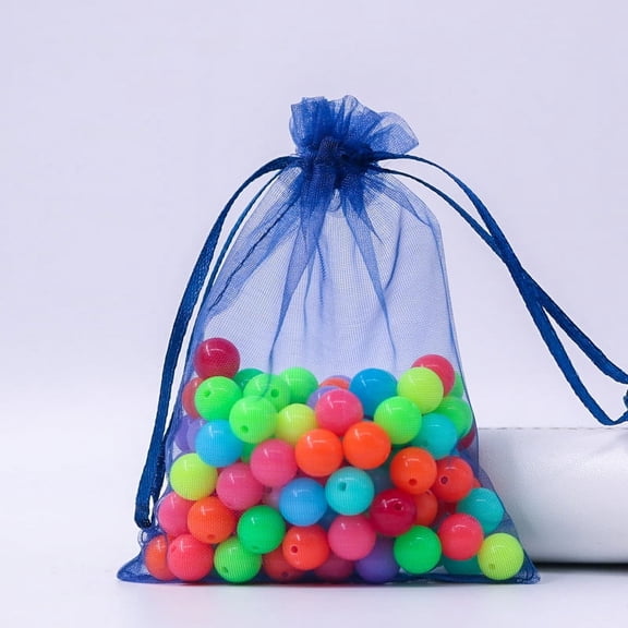 Rectangle Organza Drawstring Bags Midnight Blue 15x10cm