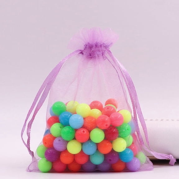 Rectangle Organza Drawstring Bags Plum 12x9cm