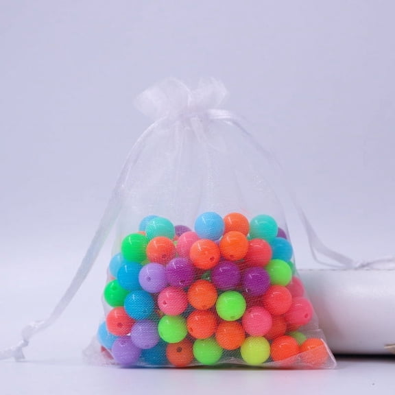 Rectangle Organza Drawstring Bags White 12x9cm