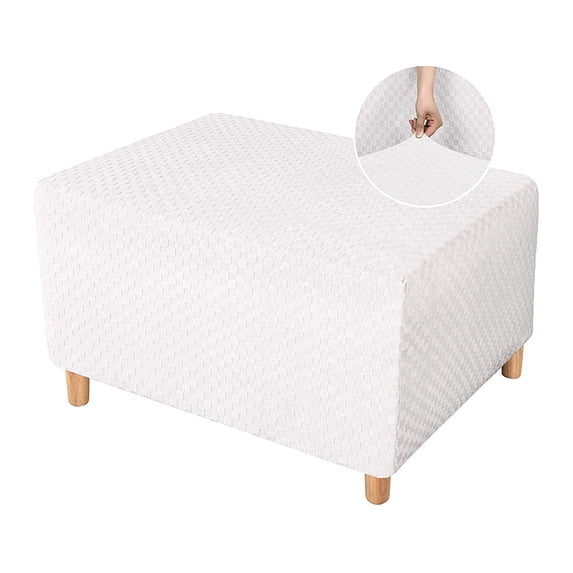 Rectangle Ottoman Cover, Slipcover For Ottoman, Footstool Cover With Elastic Bands Washable -white-Large