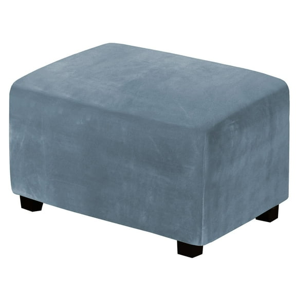 Rectangle Ottoman Cover, Velvet Ottoman Slipcovers Stretch Footstool Protector Covers Soft Storage Ottoman Slipcover with Elastic Bottom for Living Room -Peacock Blue-Large