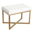 thumbnail image 1 of Rectangle Ottoman with White Velvet Tufted Cushion and Gold Metal X Base: Upholstered Footstool, Padded Vanity Seat, 1 of 8