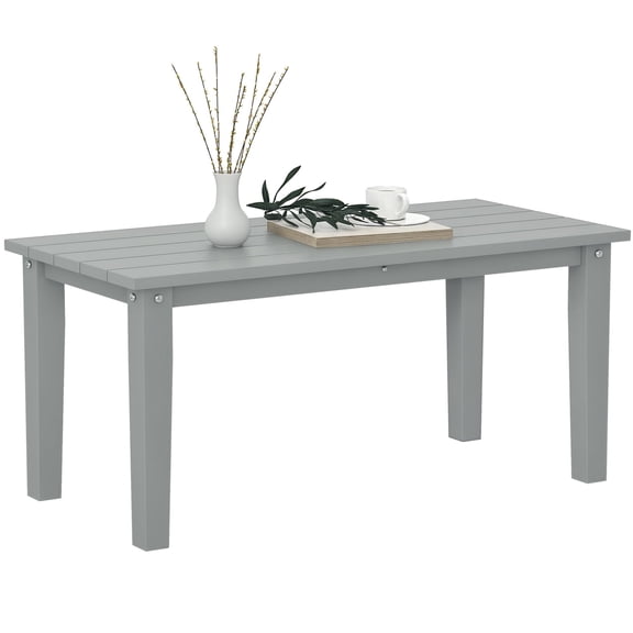 Rectangle Outdoor Coffee Table, 35.8" Gray HDPE All-Weather Patio Table with Slatted Toptop for Yard, Balcony, Porch, or Poolside, Weather-Resistant Small Garden Side Table