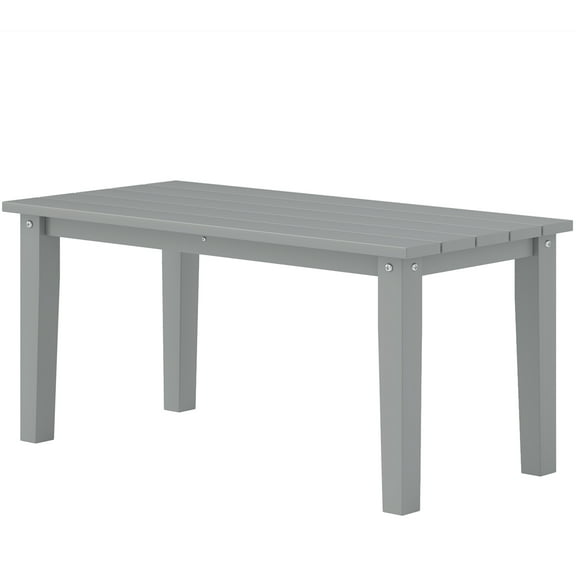 Rectangle Outdoor Coffee Table, HDPE All-Weather Outdoor Patio Table with Slatted Tabletop for Yard, Balcony, Gray