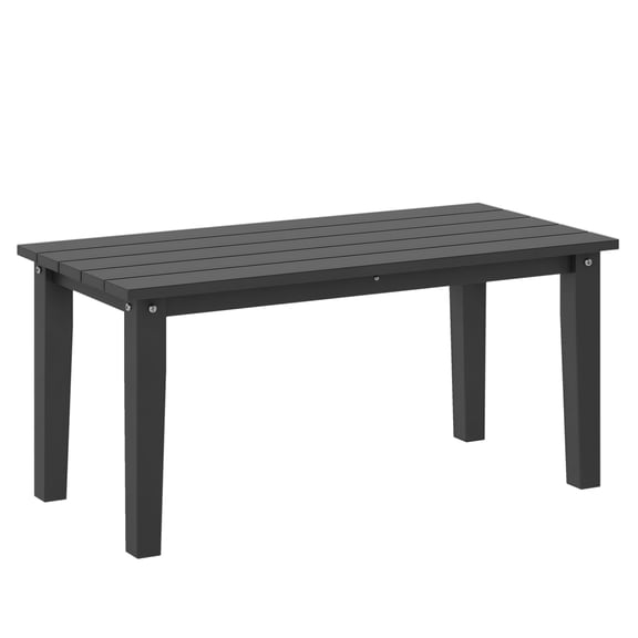 Rectangle Outdoor Coffee Table, HDPE Patio Table - All Weather Slatted Top, Black - Yard, Balcony Furniture