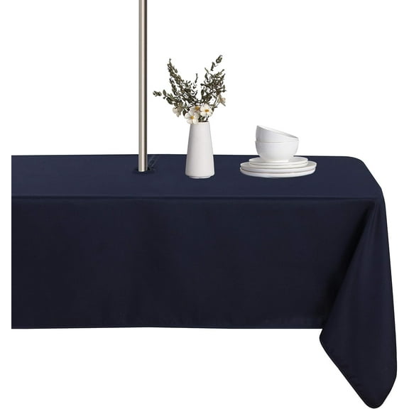 Rectangle Outdoor Tablecloth with Umbrella Hole and Zipper, 60x102 Inch Navy, Washable Waterproof Table Cloth Spill Proof Wrinkle Free Table Cover for Patio Spring Summer Picnic
