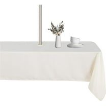 Rectangle Outdoor Tablecloth with Umbrella Hole and Zipper, 60x84 Inch Beige, Washable Waterproof Table Cloth Spill Proof Wrinkle Free Table Cover for Patio Spring Summer Picnic