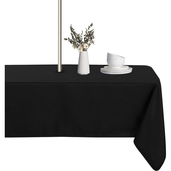 Rectangle Outdoor Tablecloth with Umbrella Hole and Zipper, 60x84 Inch Black, Washable Waterproof Table Cloth Spill Proof Wrinkle Free Table Cover for Patio Spring Summer Picnic