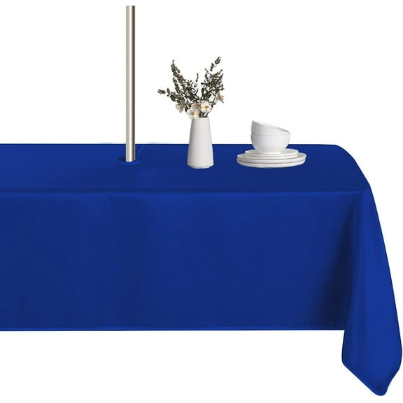 Rectangle Outdoor Tablecloth with Umbrella Hole and Zipper, 60x84 Inch Blue, Washable Waterproof Table Cloth Spill Proof Wrinkle Free Table Cover for Patio Spring Summer Picnic